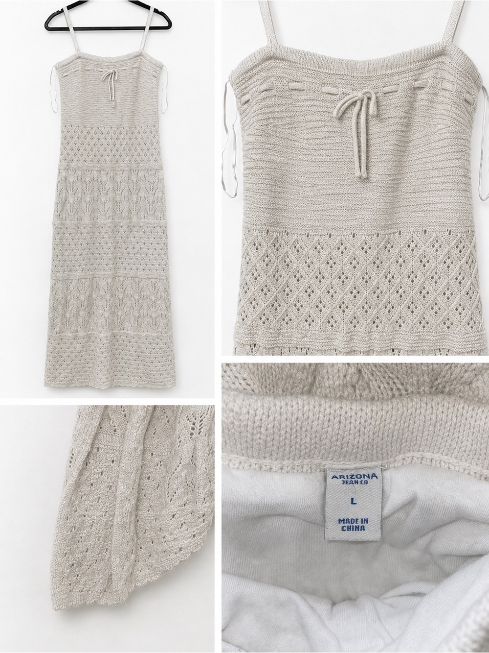 Women's Beige Crochet Knit Swim Cover-Up Dress SIZE L